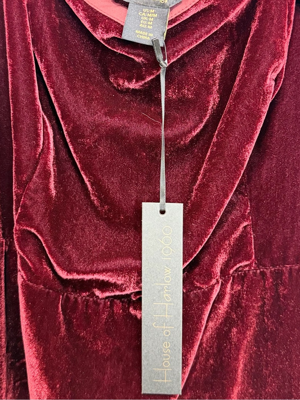 House of Harlow 1960 Burgundy Velvet Tie-Shoulder Mini Dress - Picture 5 of 8